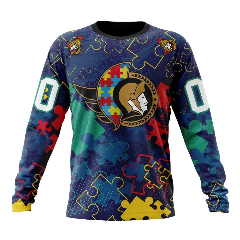 NHL Ottawa Senators | Specialized Fearless Aganst Autism Long Sleeved Sweatshirt 