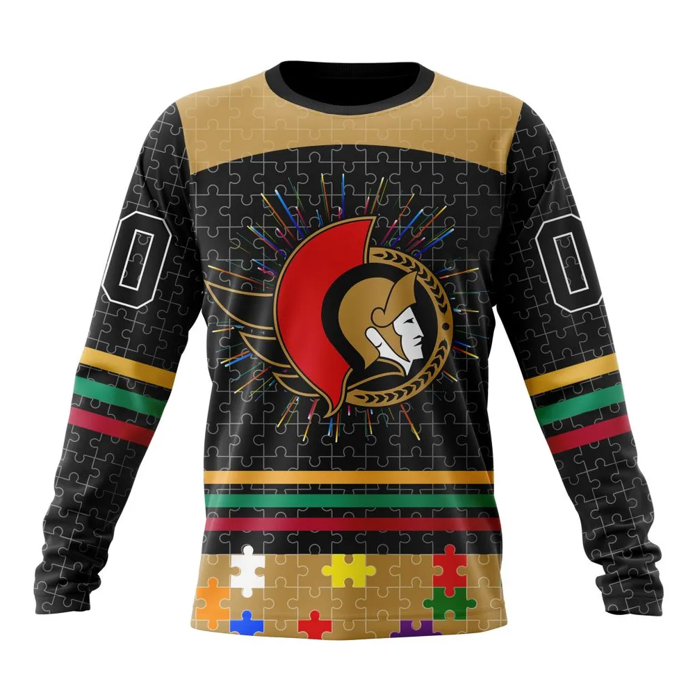 NHL Ottawa Senators | Specialized Fearless Aganst Autism V0122 Long Sleeved Sweatshirt 