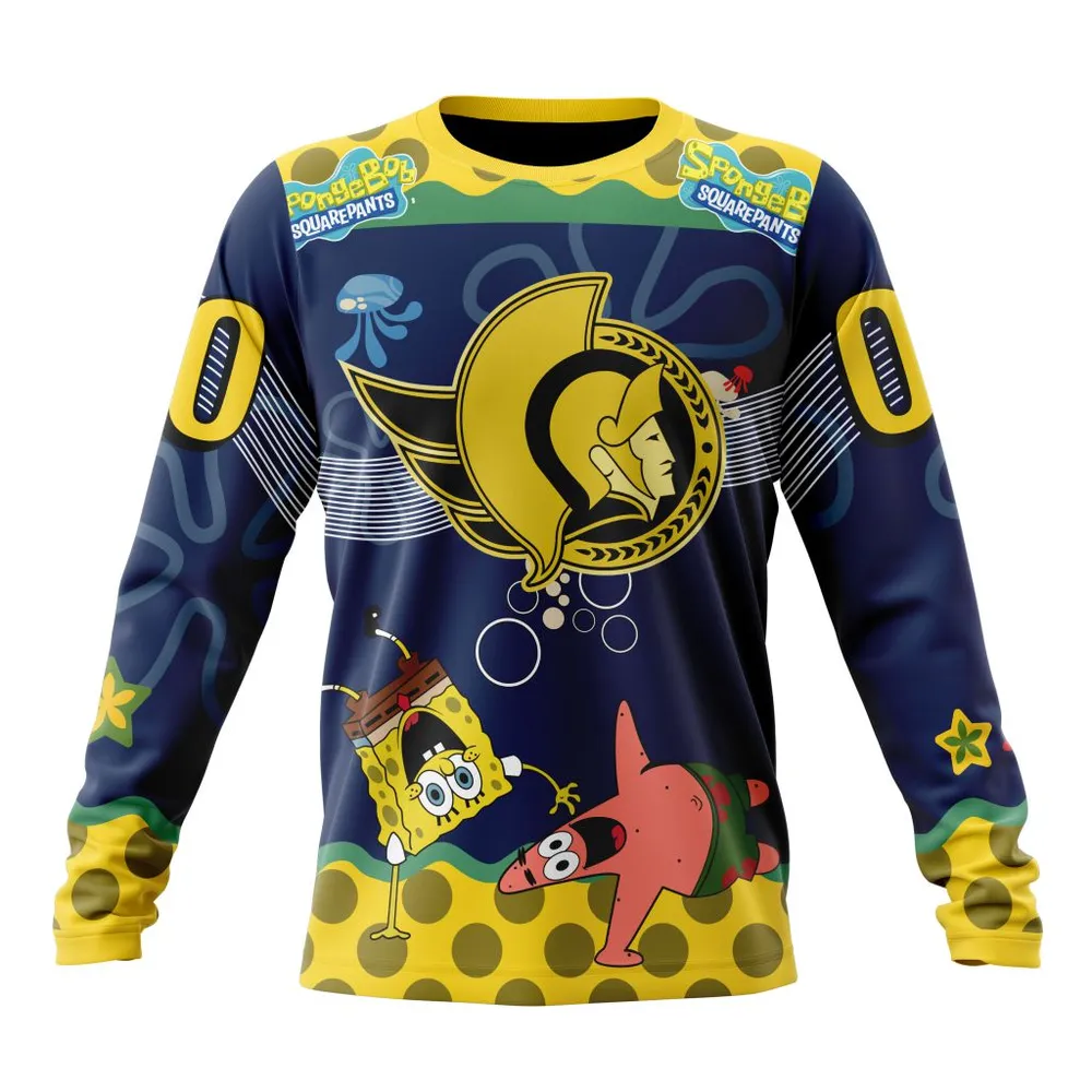 NHL Ottawa Senators Specialized Jersey With Spongebob Long Sleeved Sweatshirt 