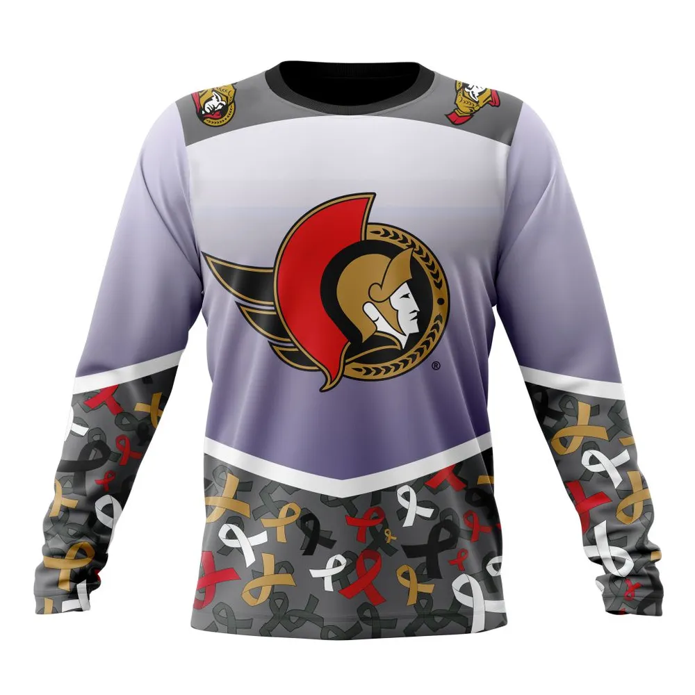 NHL Ottawa Senators | Specialized Sport Fights Again All Cancer V0122 Long Sleeved Sweatshirt 