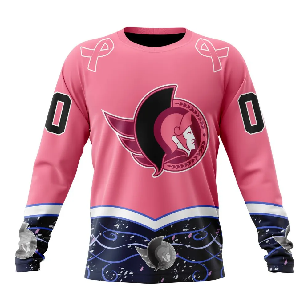 NHL Ottawa Senators | Specialized Unisex For Hockey Fights Cancer Long Sleeved Sweatshirt 