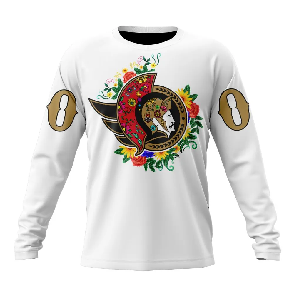 NHL Ottawa Senators | Specialized Unisex Kits Dia De Muertos Long Sleeved Sweatshirt 