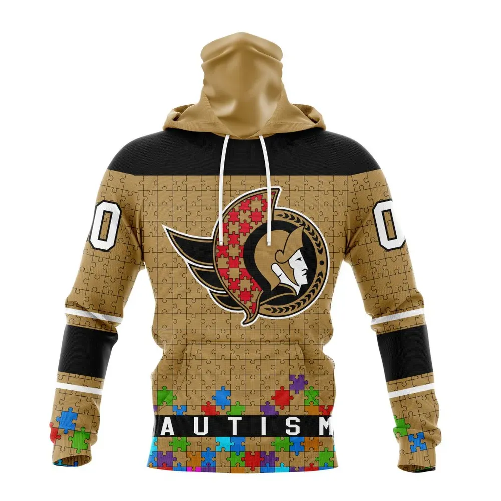 NHL Ottawa Senators | Specialized Unisex Kits Hockey Fights Against Autism Mask Hoodie