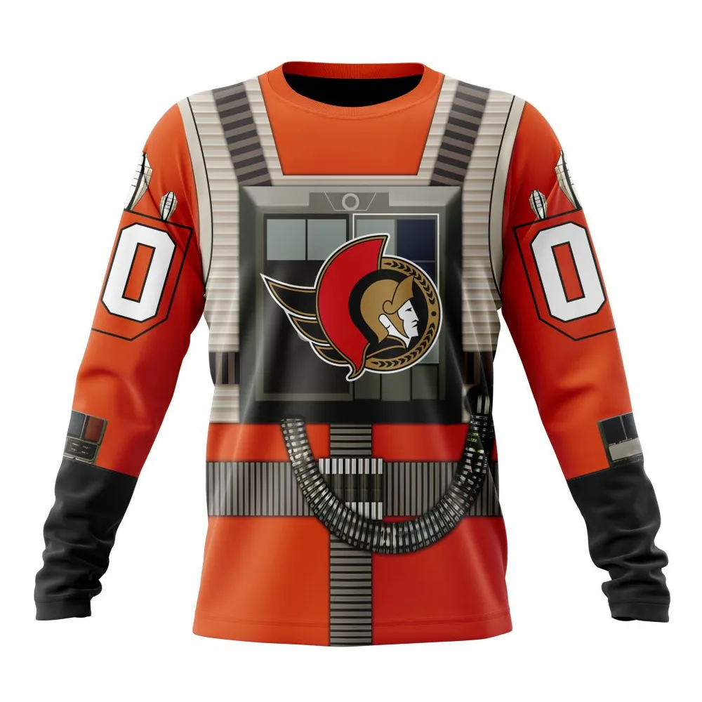 NHL Ottawa Senators Star Wars Rebel Pilot Design St2201 Long Sleeved Sweatshirt 