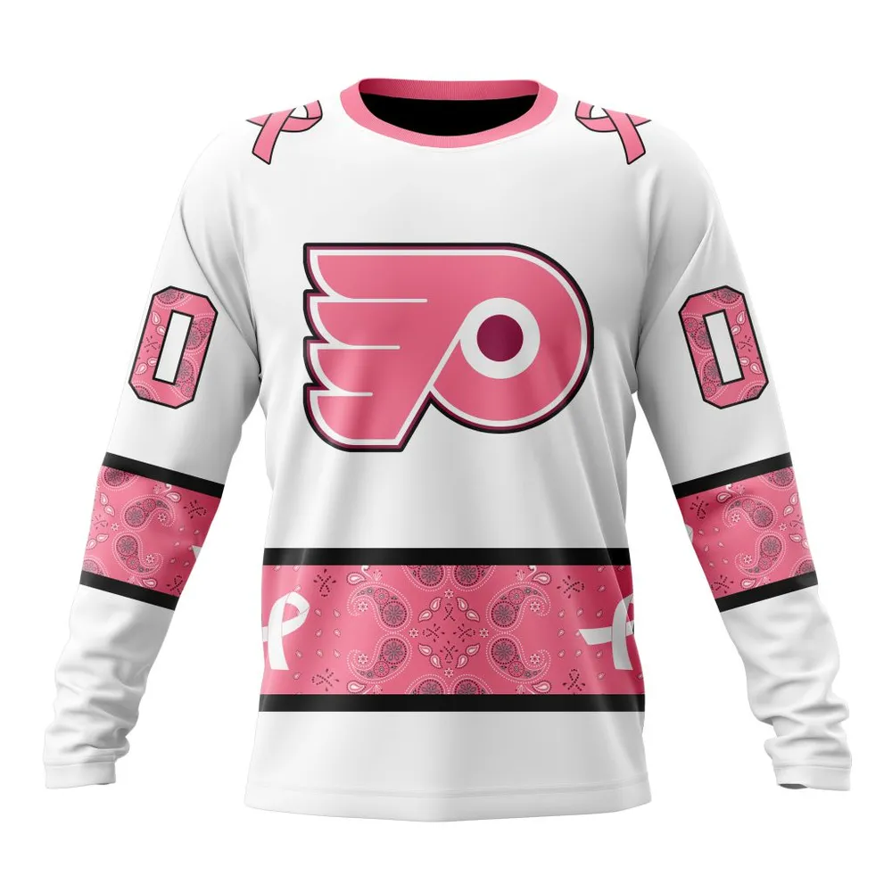 NHL Philadelphia Flyers In Classic Style With Paisley! In October We Wear Pink Breast Cancer Long Sleeved Sweatshirt 