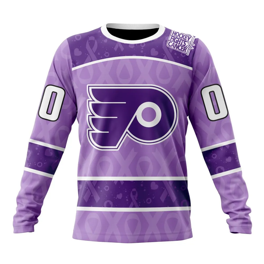 NHL Philadelphia Flyers New Lavender Hockey Fight Cancer St2301 Long Sleeved Sweatshirt 