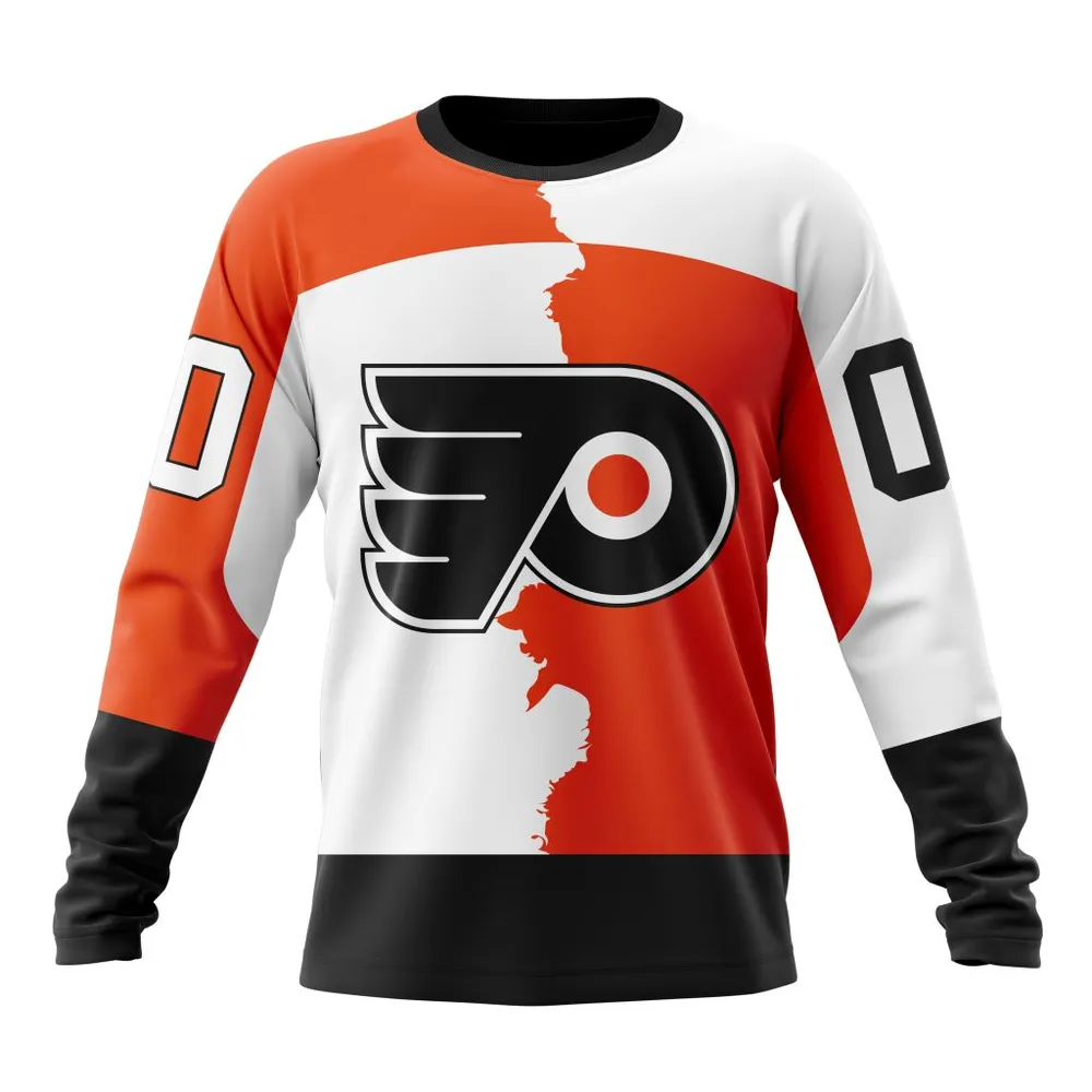 NHL Philadelphia Flyers Personalize Home Mix Away Kits Long Sleeved Sweatshirt 