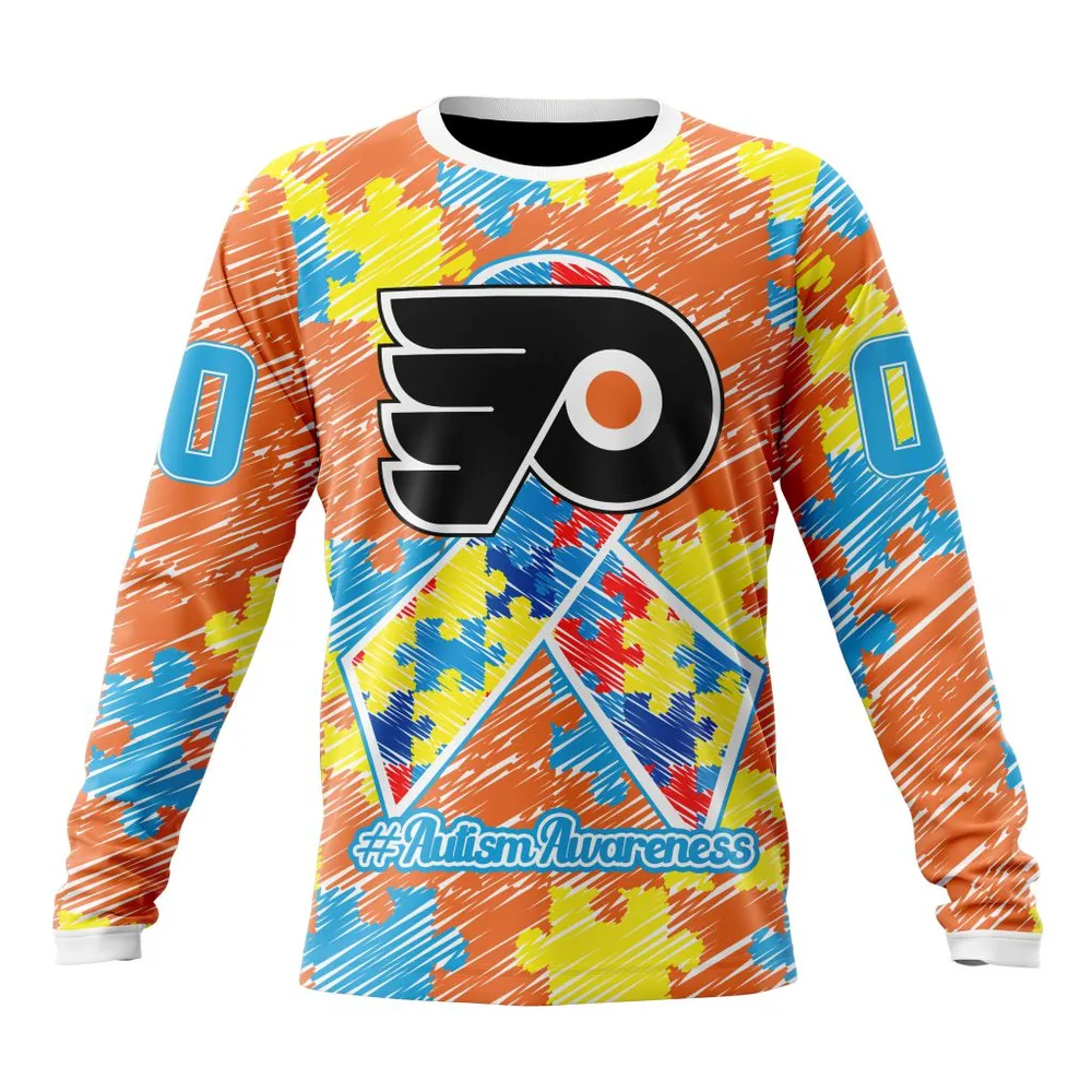 NHL Philadelphia Flyers Special Autism Awareness Design St2201 Long Sleeved Sweatshirt 