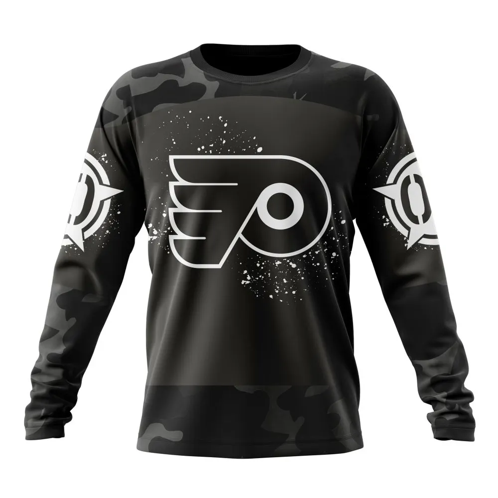 NHL Philadelphia Flyers Special Black Camo Design For Veterans Day St2304 Long Sleeved Sweatshirt 