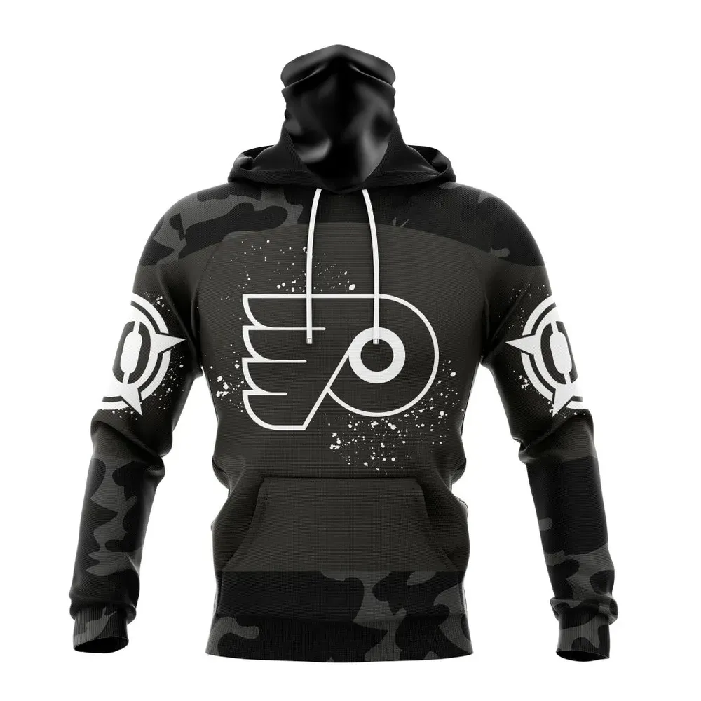 NHL Philadelphia Flyers Special Black Camo Design For Veterans Day St2304 Mask Hoodie