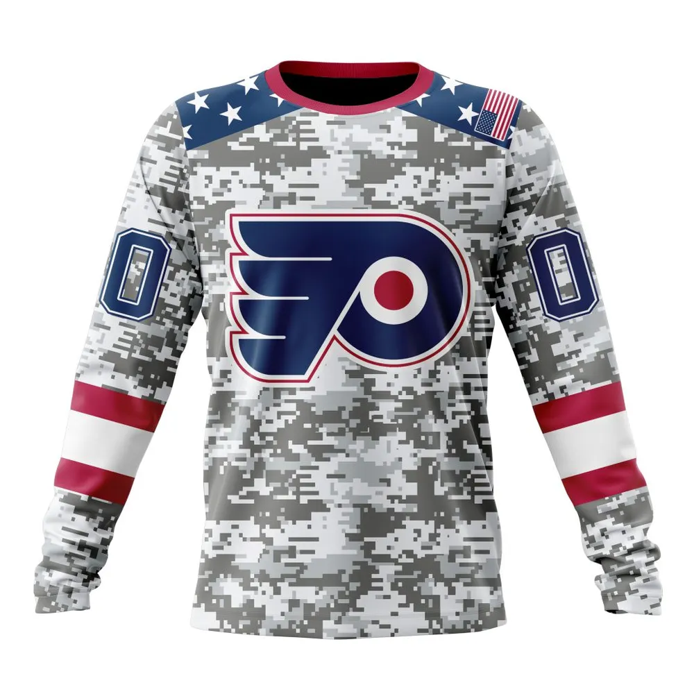 NHL Philadelphia Flyers Special Camo Design For Veterans Day St2301 Long Sleeved Sweatshirt 