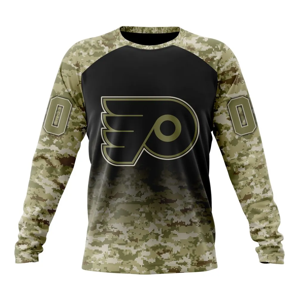 NHL Philadelphia Flyers Special Camo Design For Veterans Day St2302 Long Sleeved Sweatshirt 