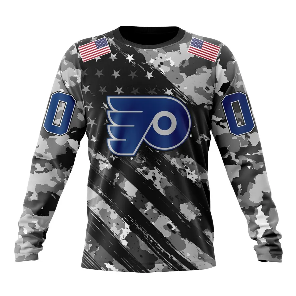 NHL Philadelphia Flyers Special Camo Military Design St2301 Long Sleeved Sweatshirt 