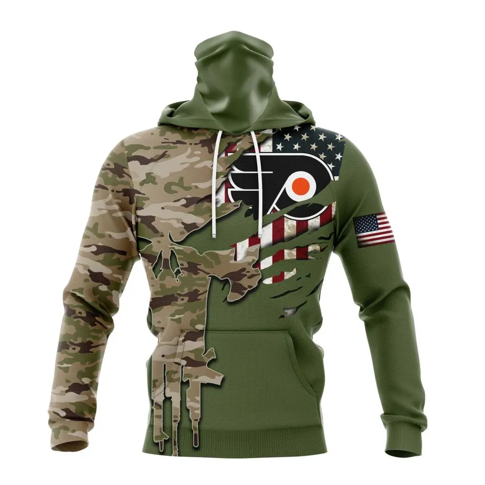 NHL Philadelphia Flyers Special Camo Skull Design St2303 Mask Hoodie