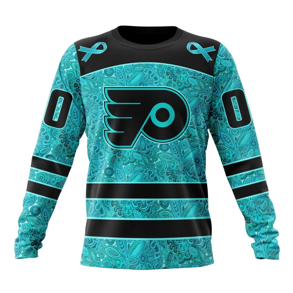 NHL Philadelphia Flyers Special Design Fight Ovarian Cancer St2201 Long Sleeved Sweatshirt 