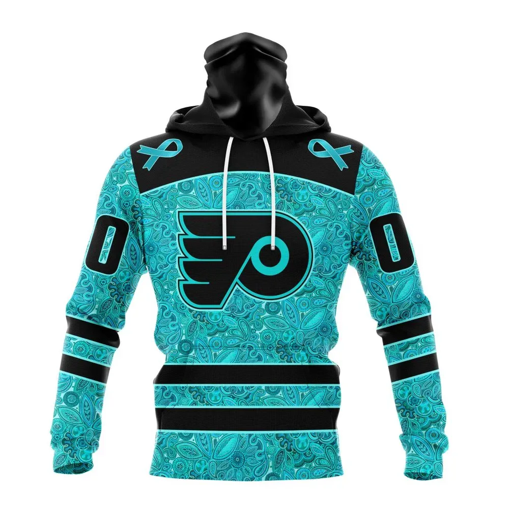 NHL Philadelphia Flyers Special Design Fight Ovarian Cancer St2201 Mask Hoodie