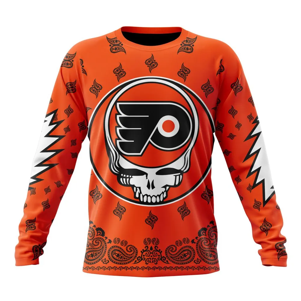 NHL Philadelphia Flyers Special Grateful Dead Design St2303 Long Sleeved Sweatshirt 