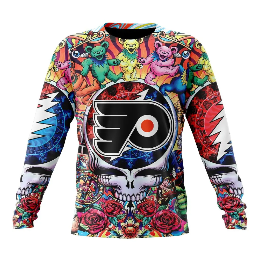 NHL Philadelphia Flyers Special Grateful Dead Design St2304 Long Sleeved Sweatshirt 