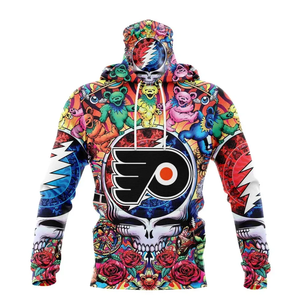 NHL Philadelphia Flyers Special Grateful Dead Design St2304 Mask Hoodie