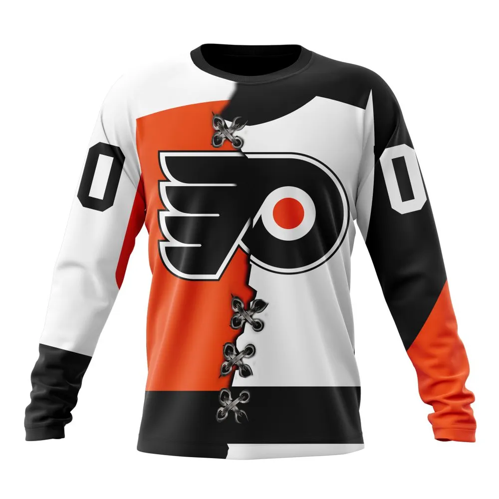 NHL Philadelphia Flyers Special Home Mix Reverse Retro Personalized Kits Long Sleeved Sweatshirt 