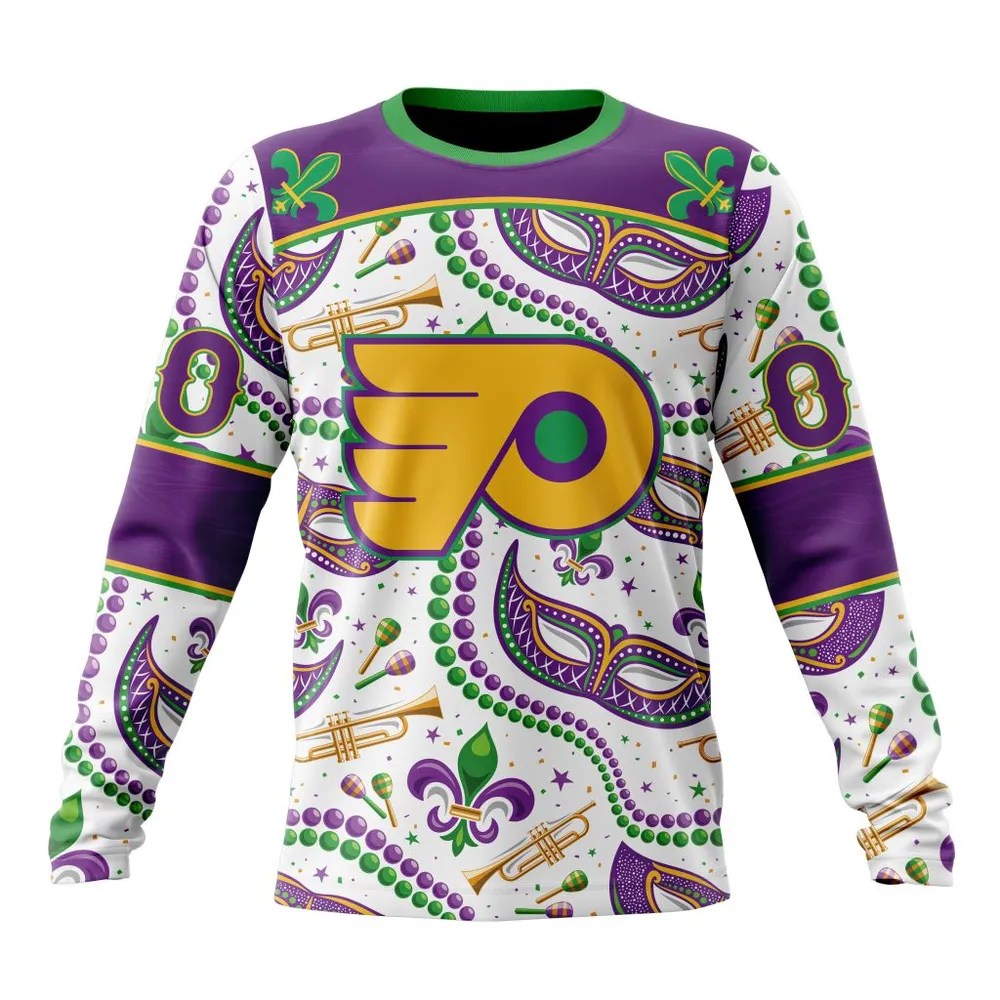 NHL Philadelphia Flyers Special Mardi Gras Design St2401 Long Sleeved Sweatshirt 