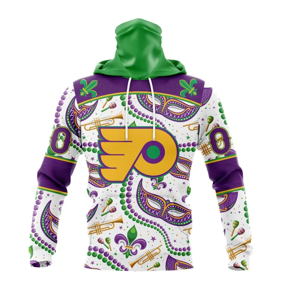 NHL Philadelphia Flyers Special Mardi Gras Design St2401 Mask Hoodie