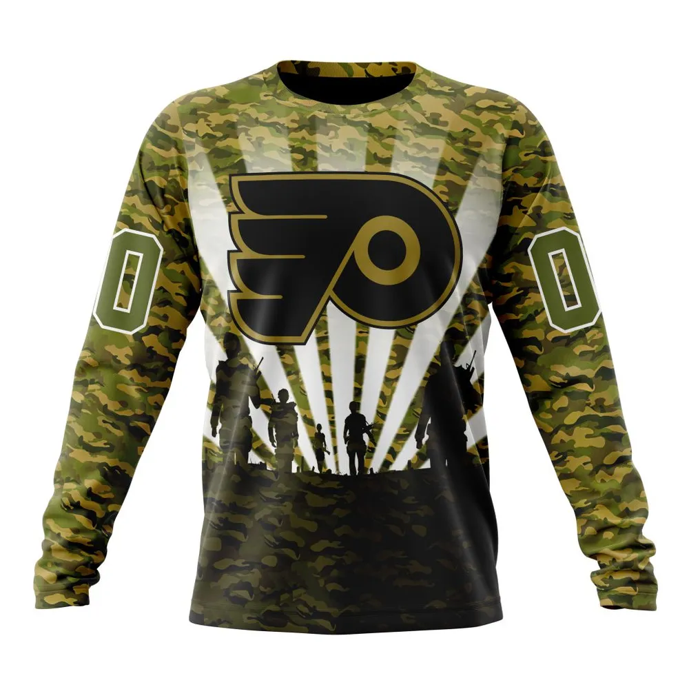 NHL Philadelphia Flyers Special Military Camo Kits For Veterans Day And Rememberance Day St2201 Long Sleeved Sweatshirt 