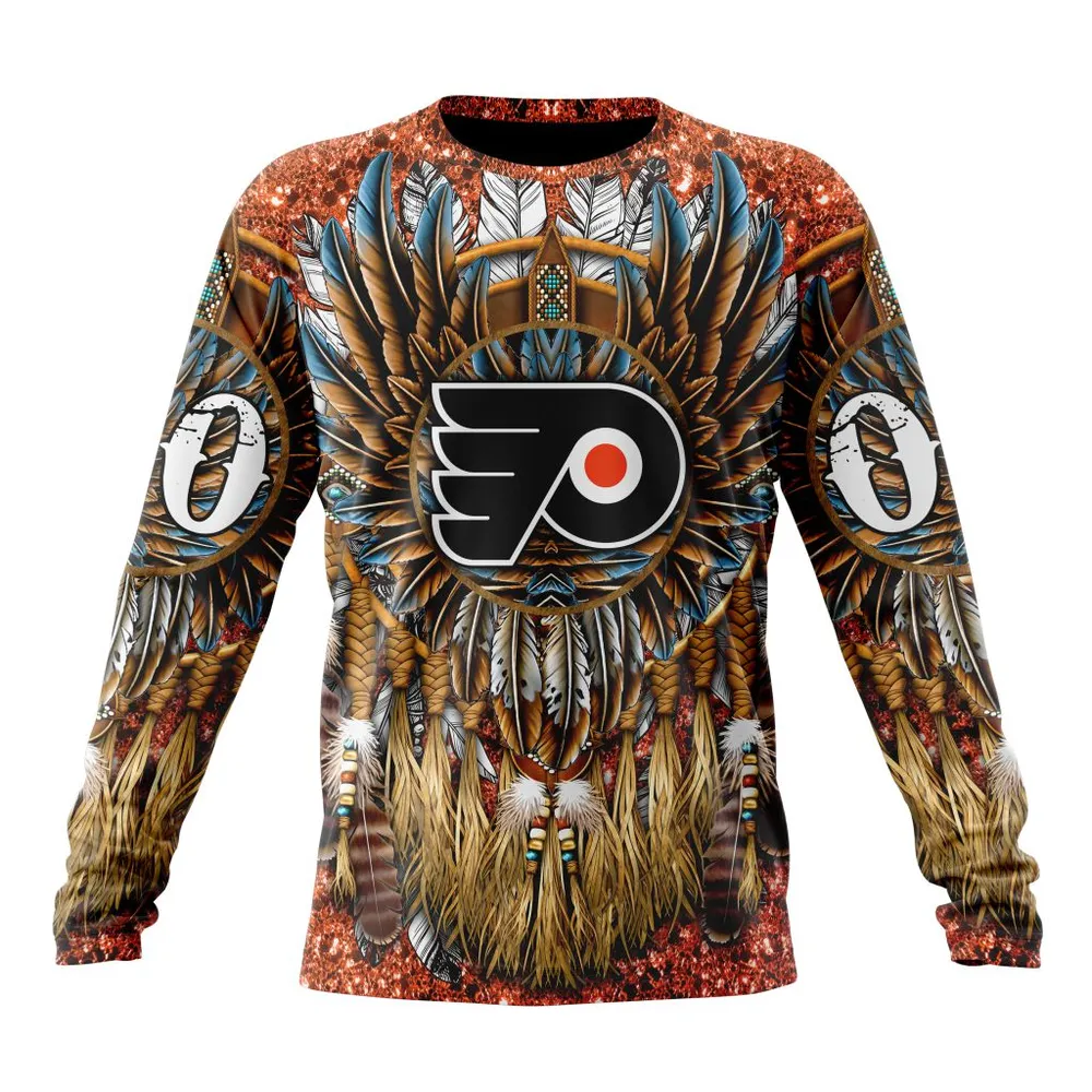 NHL Philadelphia Flyers Special Native Costume Design St2201 Long Sleeved Sweatshirt 