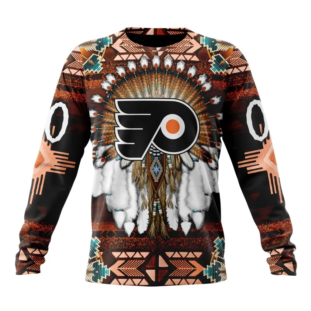 NHL Philadelphia Flyers Special Native Costume Design St2202 Long Sleeved Sweatshirt 