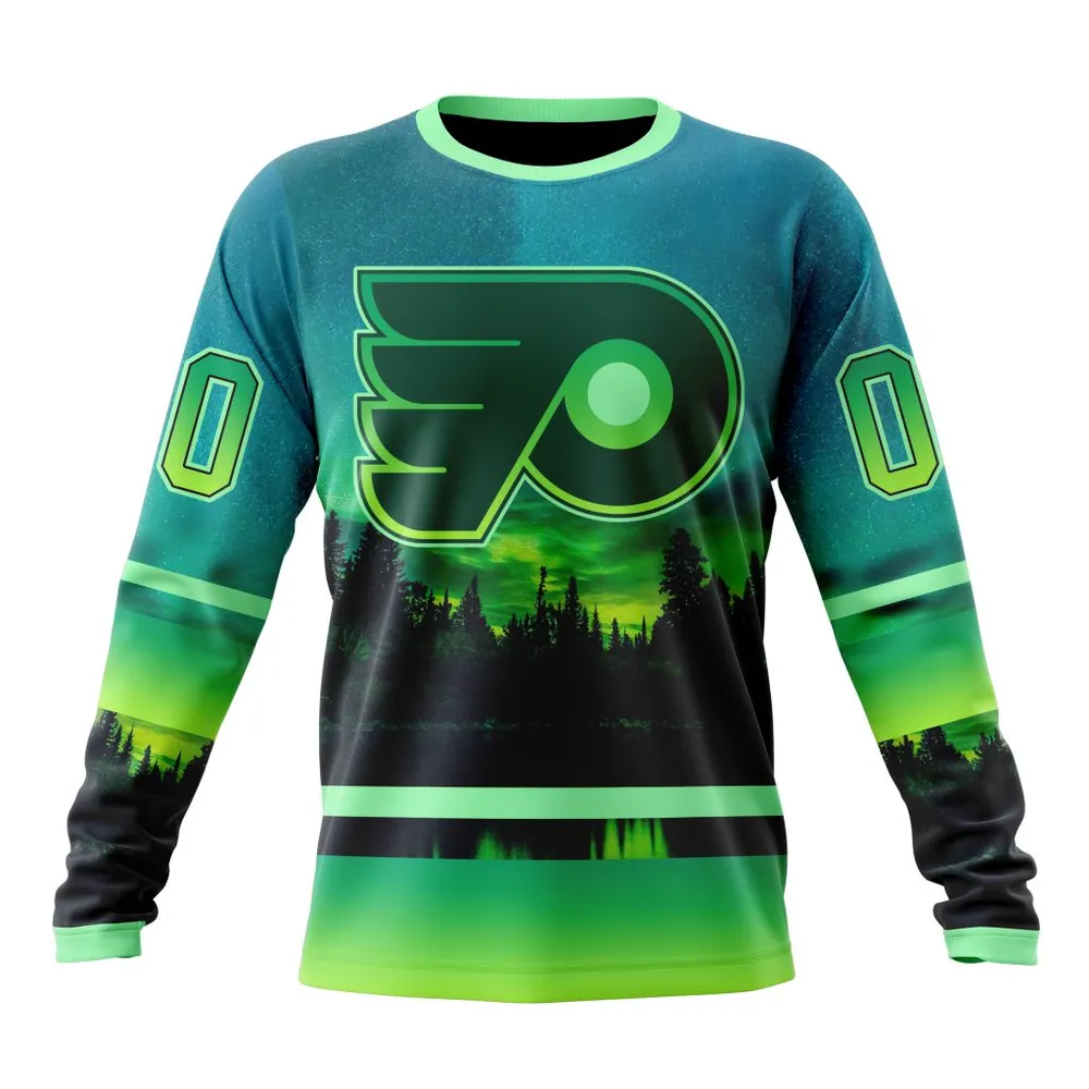 NHL Philadelphia Flyers Special Northern Lights Design St2302 Long Sleeved Sweatshirt 