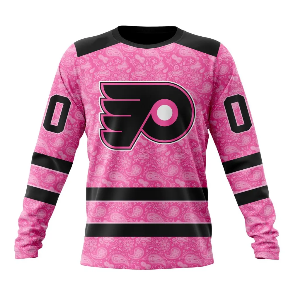 NHL Philadelphia Flyers Special Pink Fight Breast Cancer St2306 Long Sleeved Sweatshirt 