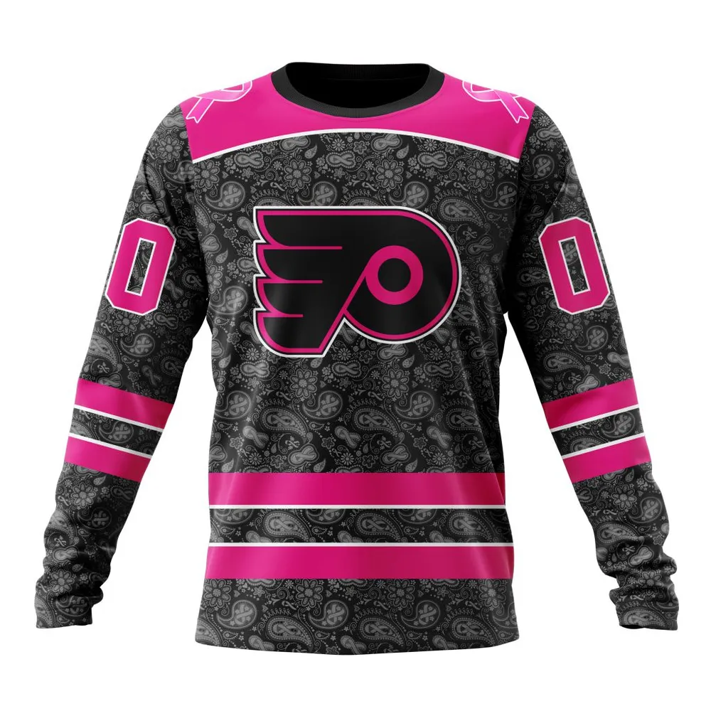 NHL Philadelphia Flyers Special Pink In The Rink Fight Breast Cancer St2301 Long Sleeved Sweatshirt 