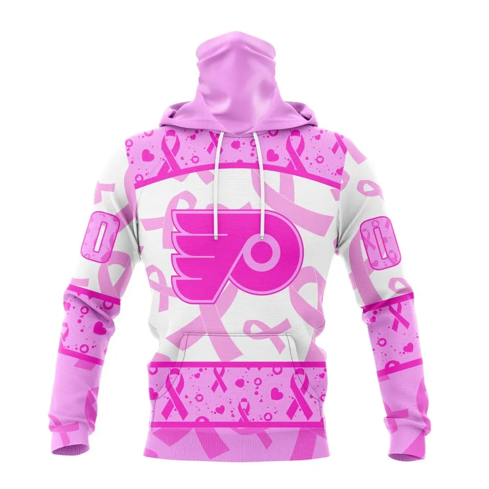 NHL Philadelphia Flyers Special Pink October Breast Cancer Awareness Month St2302 Mask Hoodie