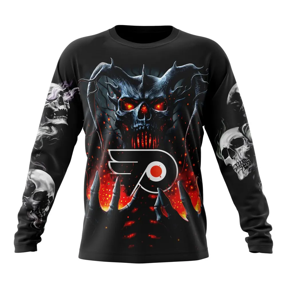 NHL Philadelphia Flyers Special Skull Art Design St2301 Long Sleeved Sweatshirt 