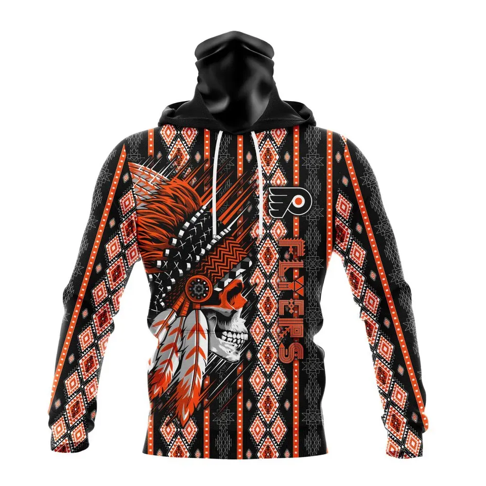 NHL Philadelphia Flyers Special Skull Native Design St2301 Mask Hoodie