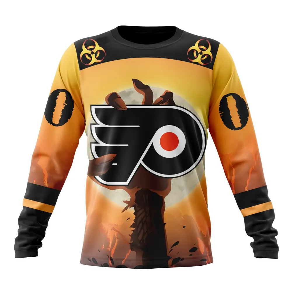 NHL Philadelphia Flyers Special Zombie Design For Halloween St2305 Long Sleeved Sweatshirt 