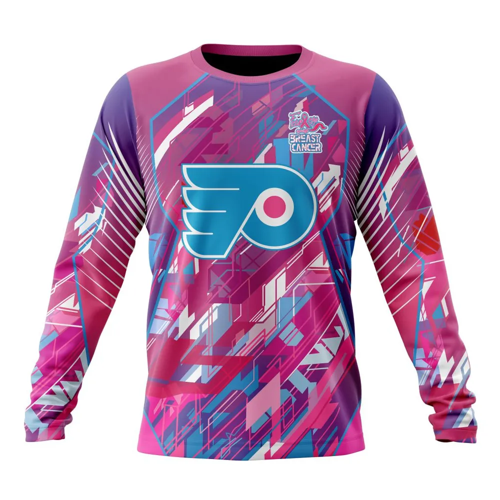 NHL Philadelphia Flyers | Specialized Design I Pink I Can! Fearless Again Breast Cancer Long Sleeved Sweatshirt 