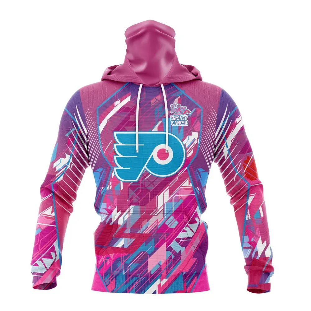 NHL Philadelphia Flyers | Specialized Design I Pink I Can! Fearless Again Breast Cancer Mask Hoodie