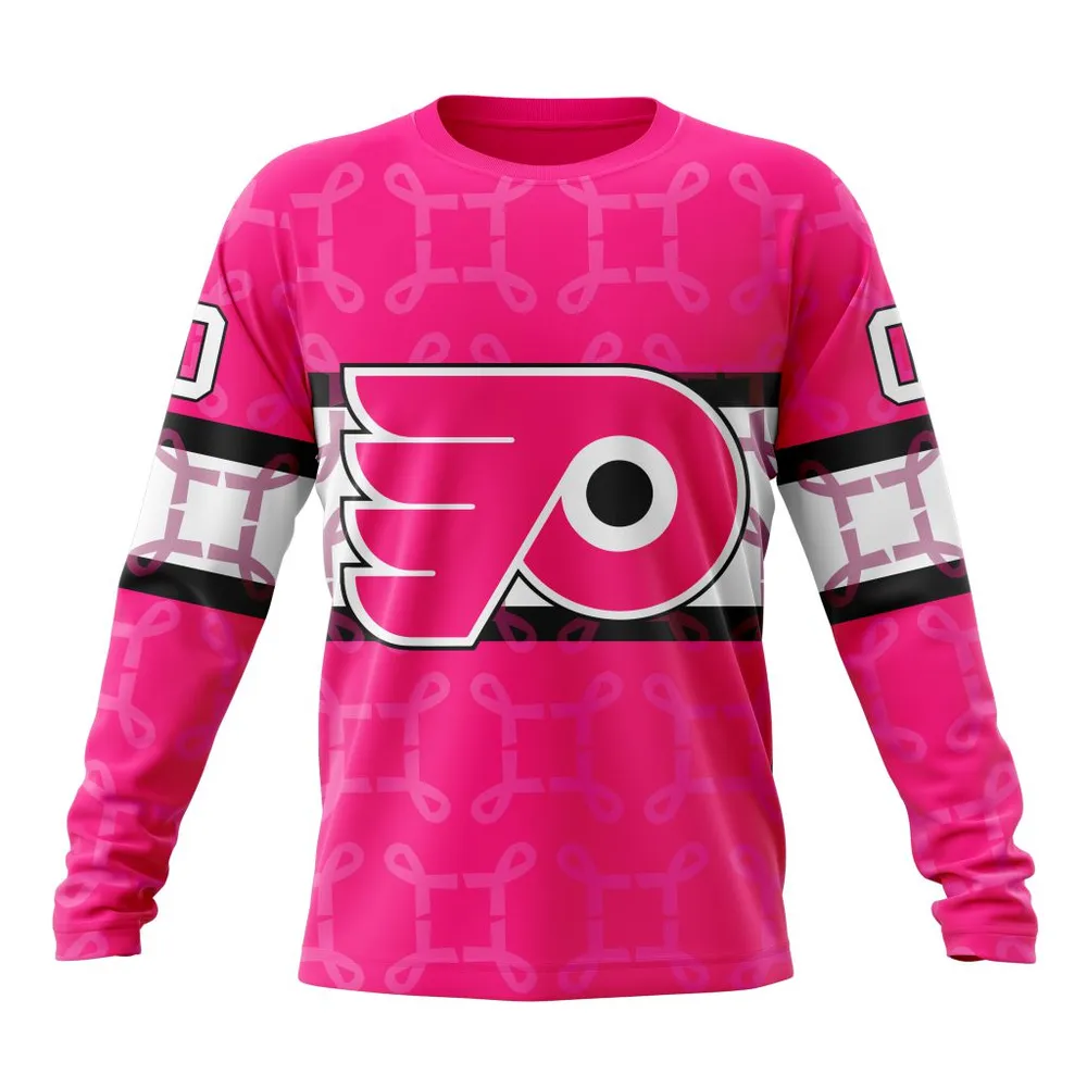 NHL Philadelphia Flyers | Specialized Design I Pink I Can! In October We Wear Pink Breast Cancer Long Sleeved Sweatshirt 