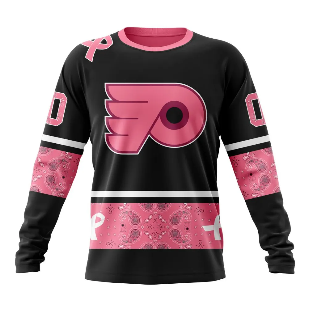 NHL Philadelphia Flyers | Specialized Design In Classic Style With Paisley! In October We Wear Pink Breast Cancer Long Sleeved Sweatshirt 