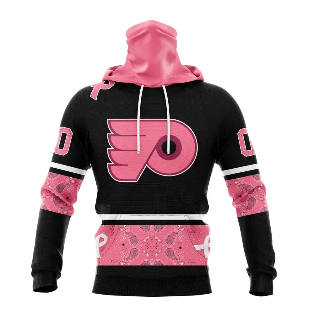 NHL Philadelphia Flyers | Specialized Design In Classic Style With Paisley! In October We Wear Pink Breast Cancer Mask Hoodie