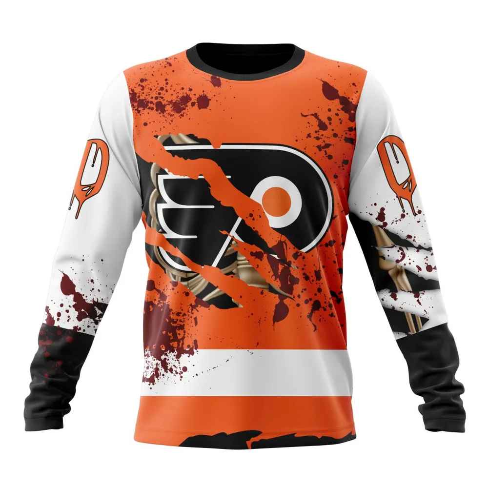 NHL Philadelphia Flyers | Specialized Design Jersey With Your Ribs For Halloween Long Sleeved Sweatshirt 