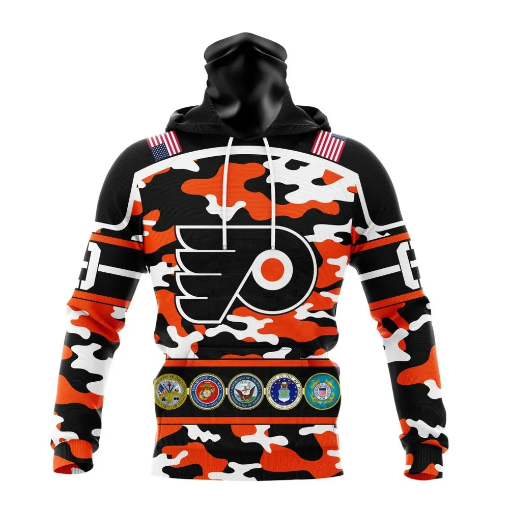 NHL Philadelphia Flyers | Specialized Design Wih Camo Team Color And Military Force Logo Mask Hoodie