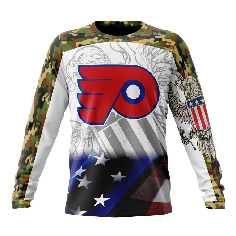 NHL Philadelphia Flyers | Specialized Design With Our America Flag And Our America Eagle Long Sleeved Sweatshirt 