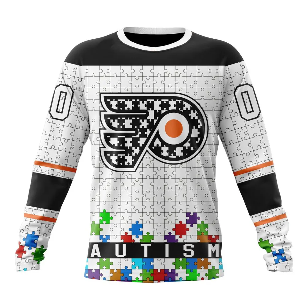 NHL Philadelphia Flyers | Specialized Unisex Kits Hockey Fights Against Autism Long Sleeved Sweatshirt 