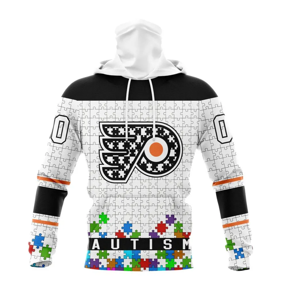 NHL Philadelphia Flyers | Specialized Unisex Kits Hockey Fights Against Autism Mask Hoodie