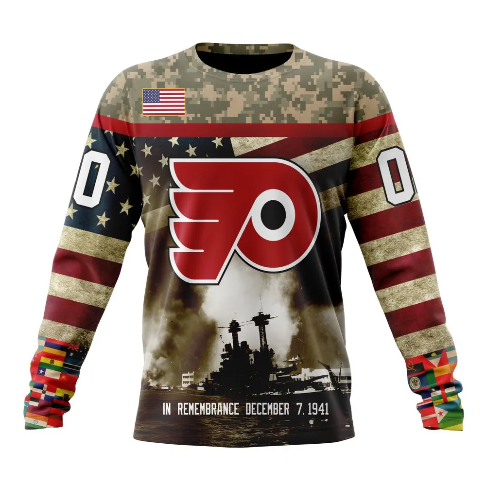 NHL Philadelphia Flyers | Specialized Unisex Kits Remember Pearl Harbor Long Sleeved Sweatshirt 