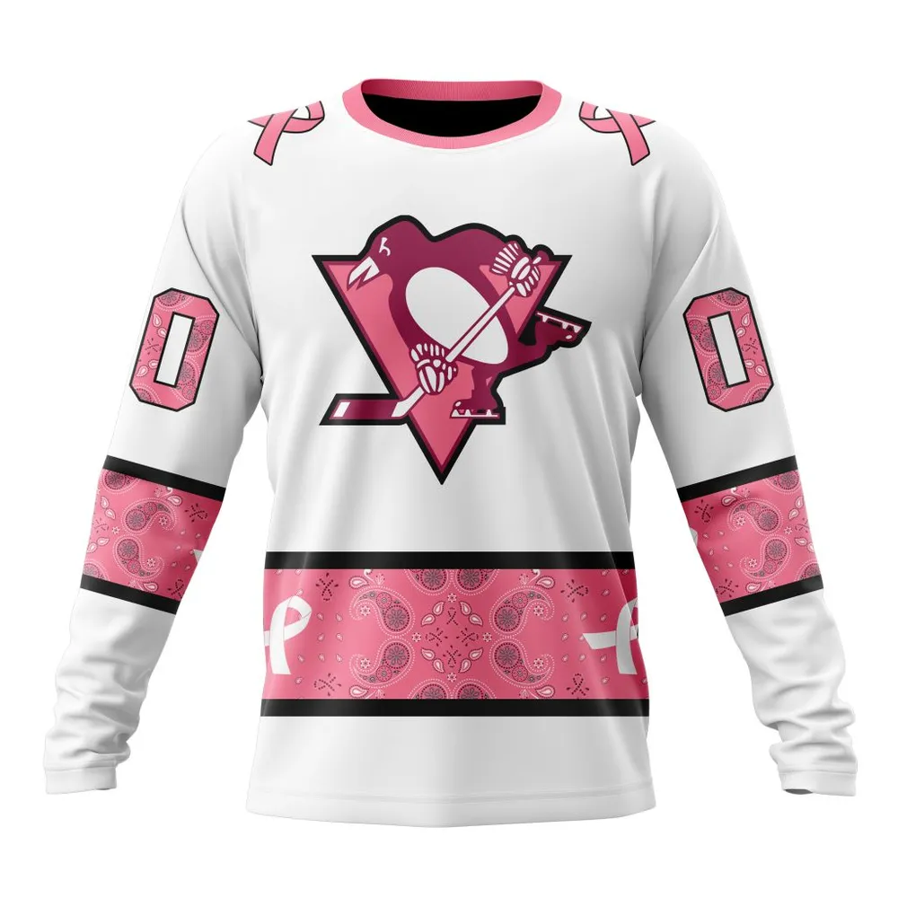 NHL Pittsburgh Penguins In Classic Style With Paisley! In October We Wear Pink Breast Cancer Long Sleeved Sweatshirt 