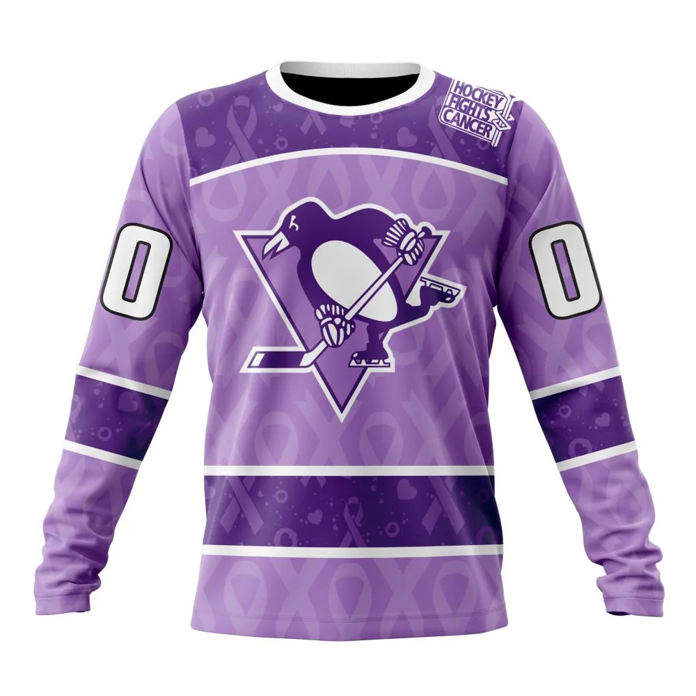 NHL Pittsburgh Penguins New Lavender Hockey Fight Cancer St2301 Long Sleeved Sweatshirt 