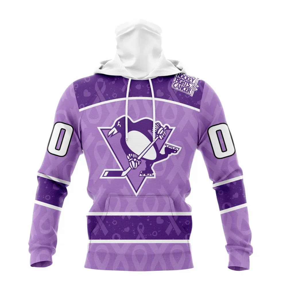 NHL Pittsburgh Penguins New Lavender Hockey Fight Cancer St2301 Mask Hoodie